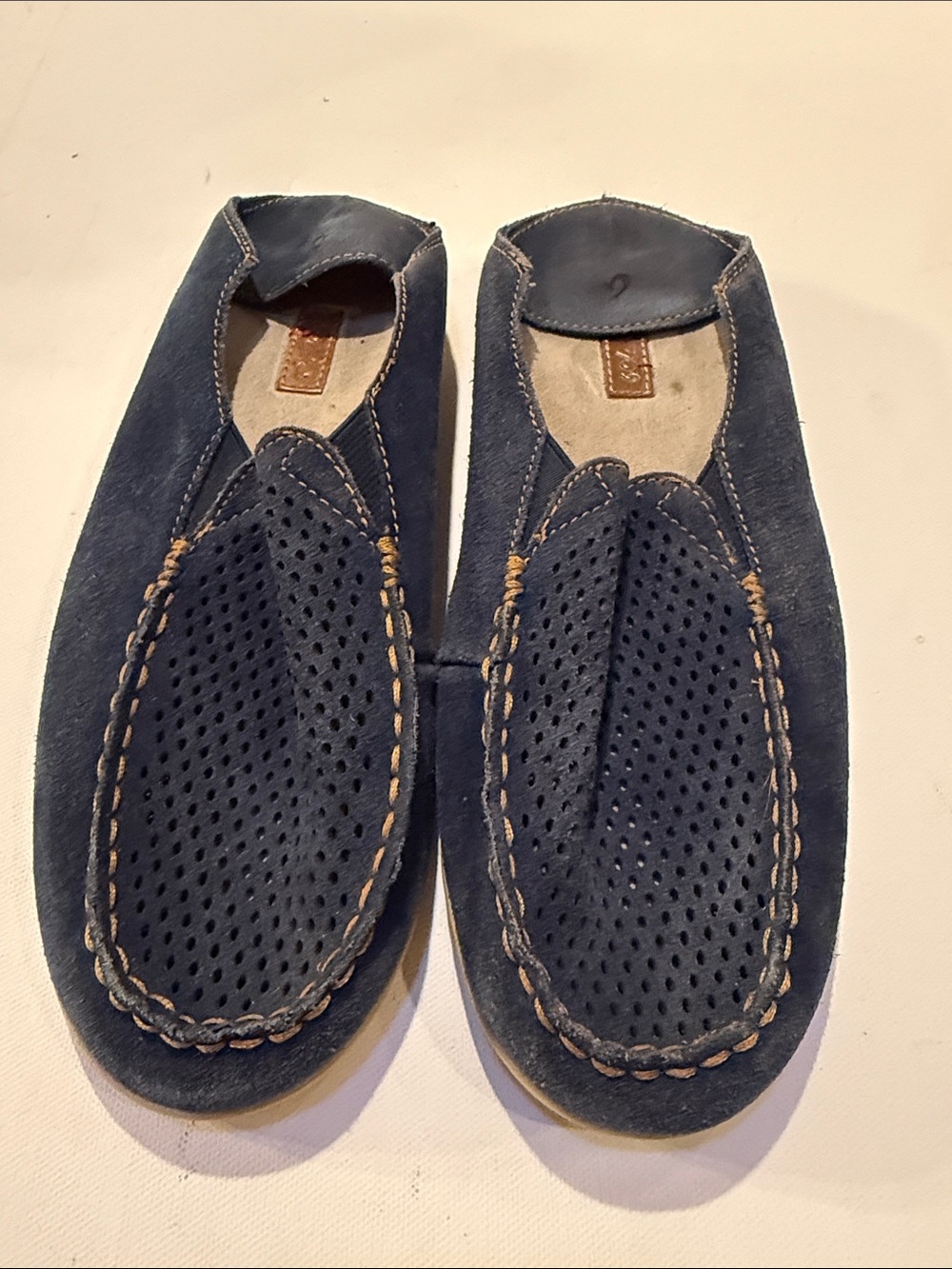 OluKai Women's Navy Suede Perforated Slip-On Loafers